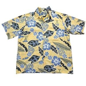 Phil Edwards Reyn Spooner Shirt Mens Large Yellow Blue Floral Hawaiian Cotton